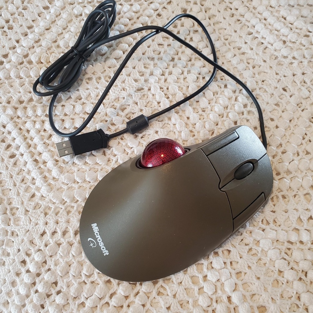 Vintage Microsoft Trackball Optical 1.0 USB Wired Mouse‎ 5-Button PS/2 Ergonomic